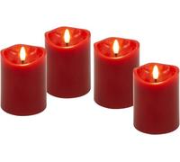 goobay Set de 4 velas LED de cera auténtica, color rojo, incluye 12 pilas AAA (LR03) con función de temporizador y mecha de péndulo, funciona con pilas, blanco cálido (2700 K), 75265