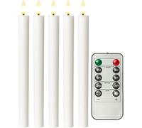 goobay Set de 5 velas LED de cera auténtica con mando a distancia, temporizador y llama 3D, luz blanca cálida (2400 K), regulables, a pilas, color blanco, 77750