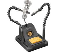 goobay Tercera mano con brazos flexibles y soporte para soldador, herramienta soldadura con pinzas ajustables, esponja y lana limpiadora, base deslizable, para electrónica y bricolaje, 76561