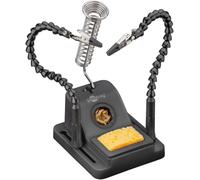 goobay Tercera mano con brazos flexibles y soporte para soldador, herramienta soldadura con pinzas ajustables, esponja y lana limpiadora, base deslizable, para electrónica y bricolaje, 76561