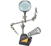 goobay Tercera mano con lupa 2,5x y soporte para soldador, herramienta de soldadura con pinzas ajustables, lupa de 60 mm, base de hierro fundido, para electrónica y bricolaje, 76560
