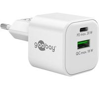 Goobay USB C Dual Cargador Rápido Nano PD (20 W) / QC USB-A (18 W) / Cargador USB C para Samsung, iPhone, iPad, MacBook/Toma de Carga/Adaptador de Corriente para Cable de Carga/Blanco 65865