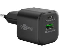 Goobay USB C Dual Cargador Rápido Nano PD (20 W) / QC USB-A (18 W) / Cargador USB C para Samsung, iPhone, iPad, MacBook/Toma de Carga/Adaptador de Corriente para Cable de Carga/Negro 65864