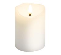 goobay Vela LED de cera real blanca, 7,5x10cm, luz cálida (2700K), con mecha 3D, decoración con estilo, iluminación segura y elegante, temporizador de 6h, a pilas, 77774