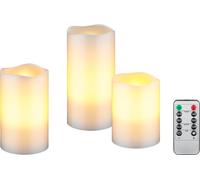 goobay - Velas LED con temporizador y mando a distancia, luz cálida, velas LED de cera auténtica, llama parpadeante, velas eléctricas de intensidad variable, velas de adviento, lote de 3/blanco