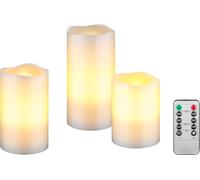 goobay - Velas LED con temporizador y mando a distancia, luz cálida, velas LED de cera auténtica, llama parpadeante, velas eléctricas de intensidad variable, velas de adviento, lote de 3/blanco