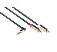Good Connections GC-M0065 - Cable de conexión de audio de alta calidad, 3,5 mm, conector jack acodado a la derecha a 2 conectores RCA (CA), OFC, carcasa de metal, 2 m, color azul oscuro