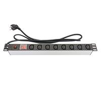 Good Connections® Regleta de 19 Pulgadas (1U, Enchufe con protección de Contacto a 8 enchufes C13 Hembra (10 A) Interruptor, Perfil de Aluminio, Color Plateado