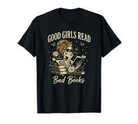 Good Girls Read Bad Books Vintage Skeleton Reader Camiseta