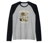 Good Girls Read Bad Books Vintage Skeleton Reader Camiseta Manga Raglan