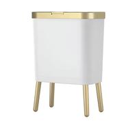 Good Homie Papelera de baño con tapa, papelera con borde dorado, cesta de basura delgada de gran capacidad con pata, papelera de plástico delgada para cocina, hogar, sala de estar, inodoro, oficina