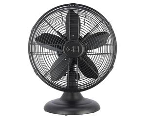 Good Housekeeping 92603 - Ventilador de mesa de oficina retro de metal de 12 pulgadas con amplia oscilación, ajustes de 3 velocidades y asa de transporte, negro mate