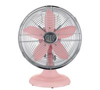 Good Housekeeping 92606 - Ventilador de mesa de oficina retro de metal de 12 pulgadas con amplia oscilación, ajustes de 3 velocidades y asa de transporte, color rosa