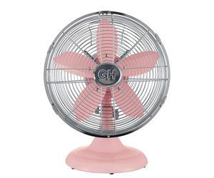 Good Housekeeping 92606 - Ventilador de mesa de oficina retro de metal de 12 pulgadas con amplia oscilación, ajustes de 3 velocidades y asa de transporte, color rosa