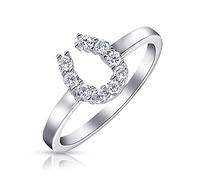 Good Luck Cubic Zirconia Pave Cz Equine Cowgirl Caballo Good Luck Horseshoe Ring Western Joyería Para Mujeres Adolescentes .925 Sterling Silver