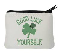 Good Luck Yourself Make Your Own Luck - Monedero de neopreno con diseño de trébol de cuatro hojas, 10 x 11 cm, color blanco, White, Talla única