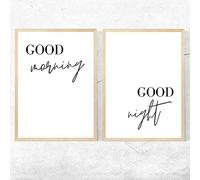 Good Morning Black White Poster Lienzo minimalista Good Night Wall Art Canvas Print para el dormitorio Picture Painting Decor 35x50cm-2Pieces Frameless