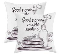 Good Morning Maple Sunshine - Juego de 2 fundas de cojín decorativas con diseño de panqueques blancos para un hogar acogedor, estilo granja, perfectas para sofá y cama, 20 x 20 pulgadas