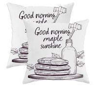 Good Morning Maple Sunshine - Juego de 2 fundas de cojín decorativas con diseño de panqueques blancos para un hogar acogedor, estilo granja, perfectas para sofá y cama, 24 x 24 pulgadas
