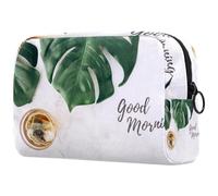 Good Morning Tea & Leaves - Bolsa de cosméticos para mujer, neceser de viaje, bolsa organizadora de maquillaje grande con cremallera, multicolor, 18.5x7.5x13cm/7.3x3x5.1in, Neceser