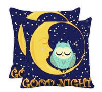 Good Night Bird Moon Crystal Velvet - Fundas de cojín de terciopelo para sala de estar, diseño de búho, luna, azul marino, amarillo, 50 x 50 cm, funda de almohada para sala de estar, regalo para el