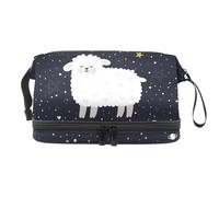 Good Night Llama in Starry Sky - Neceser de doble capa para mujeres y niñas, neceser de viaje, bolsa organizadora de maquillaje con compartimento para brochas, multicolor, 27x15x14 cm/10.6x5.9x5.5 in,