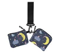 Good Night - Monederos para mujer, tarjetero, delgado, plano, con cremallera, con correa de muñeca, 2 paquetes, color negro, talla única, casual, Good Night Black, Talla única, Informal