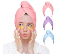Good Nite 3 Piezas Toalla Microfibra Pelo Turbante de Cabello Súper Absorbente Toalla de Microfibra para el Cabello Rizado Largo 3 Colores Rosa Morado Azul con Botones