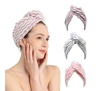 Good Nite Paquete de 3 Toallas de Microfibra para el Cabello, superabsorbentes, de Secado rápido, con Botones, Toallas de Microfibra para Mujeres y niñas, Cabello Largo y Rizado (Rosa, Morado, Gris)