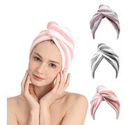 Good Nite Paquete de 3 Toallas de Microfibra para el Cabello, superabsorbentes, de Secado rápido, con Botones, Toallas de Microfibra para Mujeres y niñas, Cabello Largo y Rizado (Rosa, Morado, Gris)