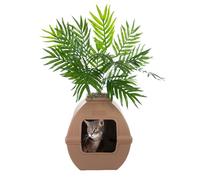 Good Pet Stuff, The Courtyard - Caja de Arena Oculta, Plantas Artificiales y Caja de Arena Cuadrada Cerrada para Gatos, Filtro ventilado y de Olor, fácil de Limpiar, marrón Moca