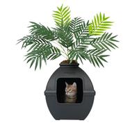 Good Pet Stuff, The Courtyard - Caja de Arena Oculta, Plantas Artificiales y Caja de Arena Cuadrada Cerrada para Gatos, Filtro ventilado y de Olor, fácil de Limpiar, Gamuza Negra