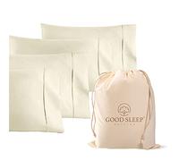 Good Sleep Bedding Fundas de Almohada 100% egipcias de 1000 Hilos, 100% algodón de Fibra Larga, Tejido Satinado, 4 Piezas, tamaño Queen/Standard Ivory