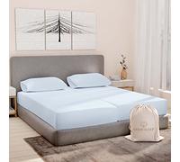 Good Sleep Bedding Juego de sábanas de Lujo Split King de 100% algodón Egipcio de 1000 Hilos, 5 Piezas, sábanas de satén, Bajera Ajustable con Bolsillo Profundo de hasta 40,6 cm, Color Azul Claro