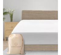Good Sleep Bedding Sábana Bajera Ajustable tamaño King de 800 Hilos con elástico en Todo el Contorno, Tejido de satén de algodón Egipcio 100%, hasta 45,7 cm, Color Blanco