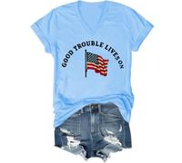 Good Trouble - Camiseta para mujer, diseño con texto en inglés "Good Trouble Lives On", Azul Carolina (cuello en V), XL
