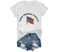Good Trouble - Camiseta para mujer, diseño con texto en inglés "Good Trouble Lives On", Blanco (cuello en V), XL