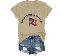 Good Trouble - Camiseta para mujer, diseño con texto en inglés "Good Trouble Lives On", Caqui (cuello en V), L