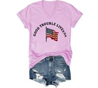 Good Trouble - Camiseta para mujer, diseño con texto en inglés "Good Trouble Lives On", Rosa (cuello en V), 3XL