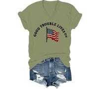 Good Trouble - Camiseta para mujer, diseño con texto en inglés "Good Trouble Lives On", Verde (cuello en V), 3XL