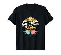 Good Vibes and Dinks Pickleball Retro Sun Rainbow Camiseta