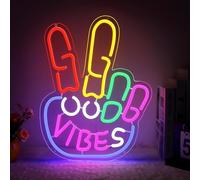 Good Vibes - Letrero de neón con luz de neón Yeah Good Vibes para decoración de pared, letrero regulable alimentado por USB con interruptor de encendido/apagado, luz LED colorida para dormitorio
