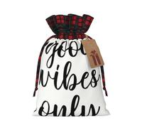 Good Vibes Only - Bolsa de Navidad a cuadros a juego con cordón, 4.7 x 6.9 pulgadas para Navidad, Halloween