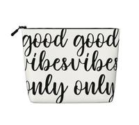 Good Vibes Only - Neceser de maquillaje de gran capacidad, de cáñamo falso, portátil, con cremallera, resistente al agua