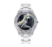 Goodaily White Wolf Wolves - Reloj analógico de cuarzo para hombre, correa de acero inoxidable, reloj de pulsera de negocios