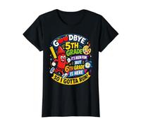 Goodbye 5th Hello Grade 6th Grade Is Here Back To School Camiseta gráfica económica, Mujer, Negro, M