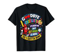 Goodbye Kindergarten Hello 1st Grade Is Here Back To School Camiseta gráfica económica, Hombre, Negro, M