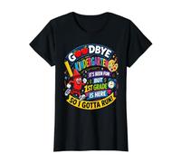 Goodbye Kindergarten Hello 1st Grade Is Here Back To School Camiseta gráfica económica, Mujer, Negro, L