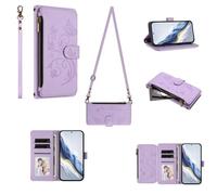GoodcAcy Funda para Motorola Signature 5G, Flor de Mariposa, Bolsillo con Cremallera, múltiples Ranuras para Tarjetas, Correa Cruzada Funda Protectora teléfono Funda,Púrpura Claro