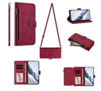 GoodcAcy Funda para Motorola Signature 5G, Flor de Mariposa, Bolsillo con Cremallera, múltiples Ranuras para Tarjetas, Correa Cruzada Funda Protectora teléfono Funda,Rojo